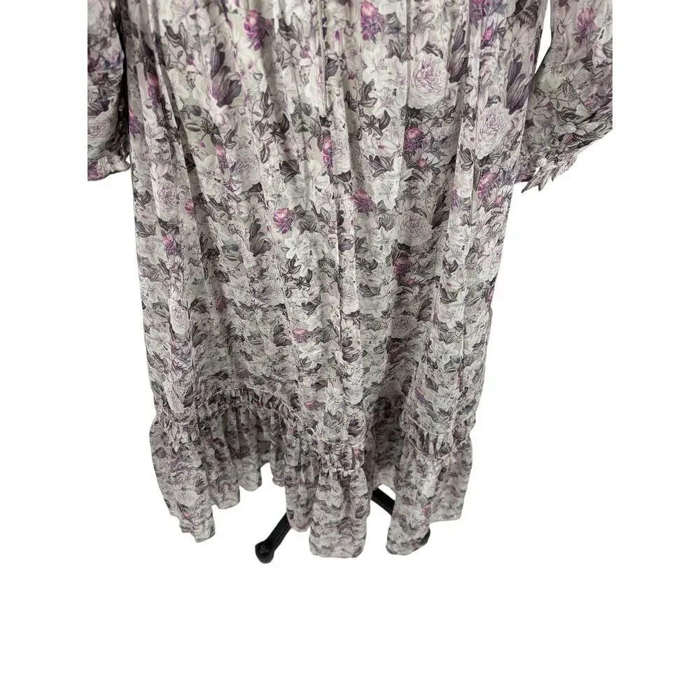 Ivy City Co Long Sleeve Gray Purple Floral Maxi Dress Size Small - Picture 11 of 14